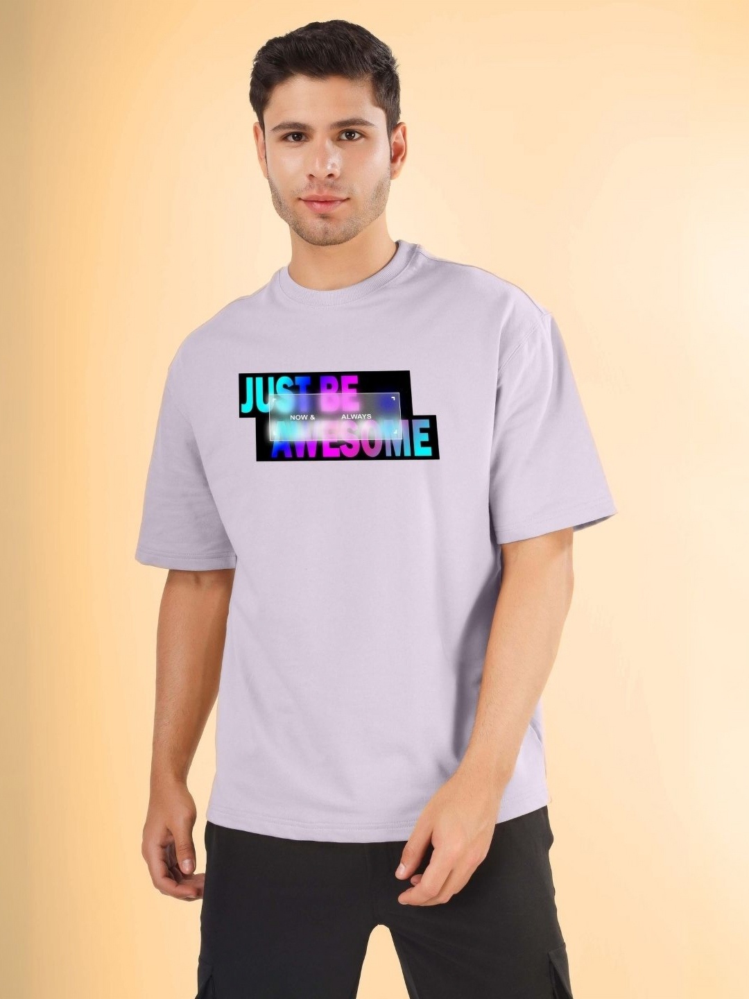 

WEARDUDS Men Typography Printed Applique T-shirt, Lavender