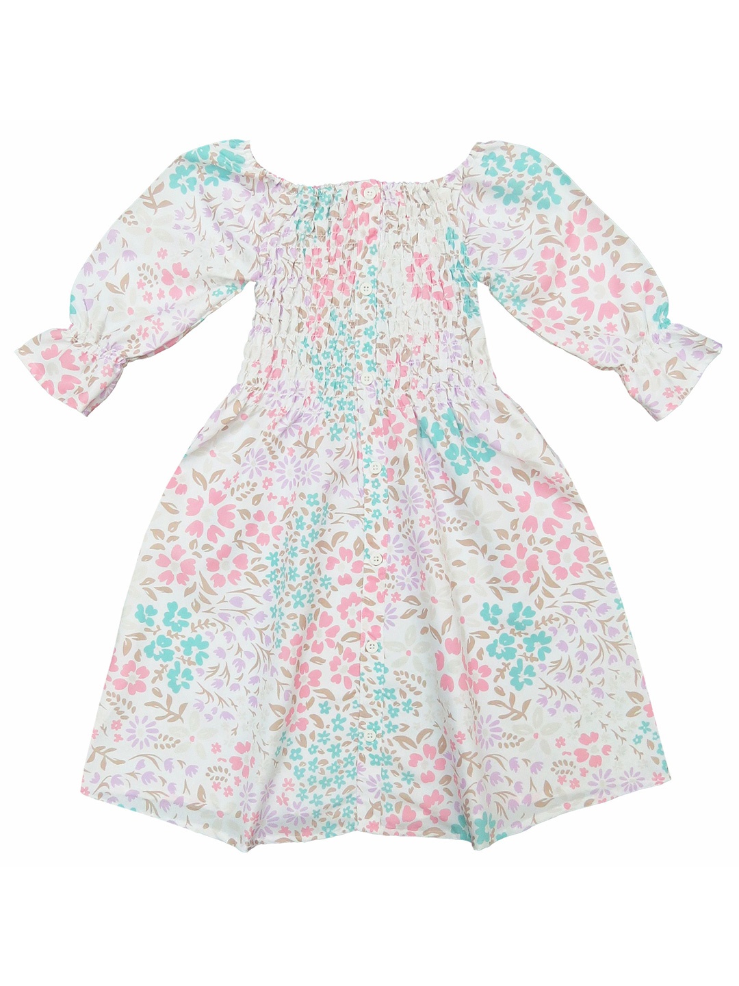 

Clothe Funn Floral Print Puff Sleeve Crepe Fit & Flare Dress, White