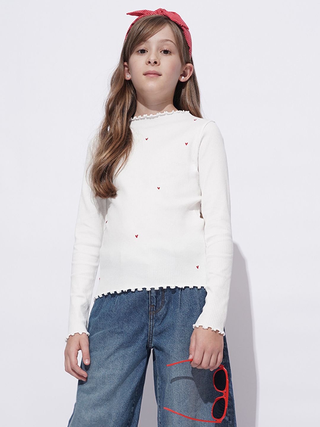 

Vero Moda Girls Embellished Embellished High Neck Cotton Top, White