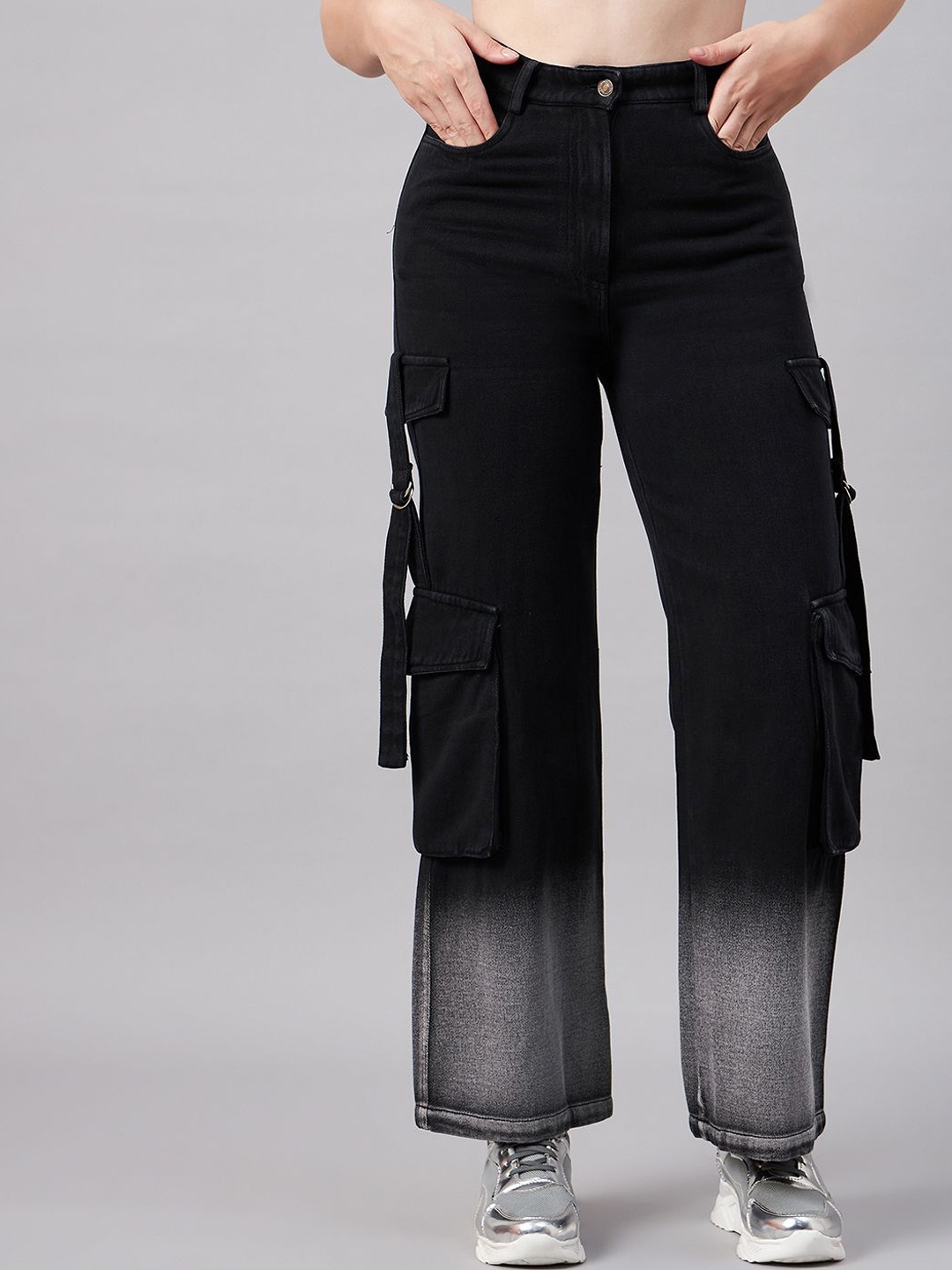 Orchid Blues Women Bootcut High-Rise Pure CottonHeavy Fade Jeans, Black