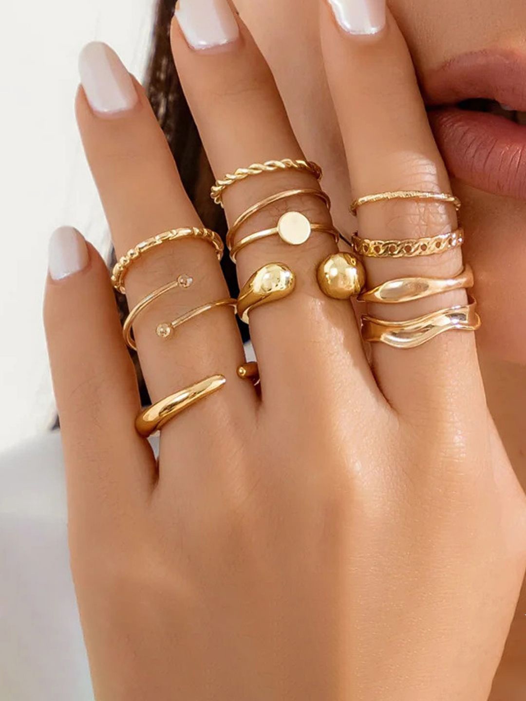 

Jewels Galaxy Set Of 10 Gold Plated Midi Adjustable Finger Rings