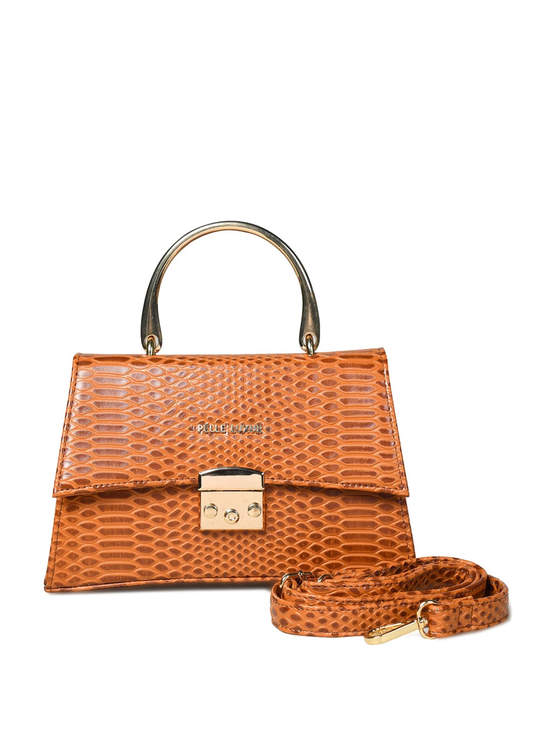 

PELLE LUXUR PU Structured Handheld Bag with Quilted, Brown