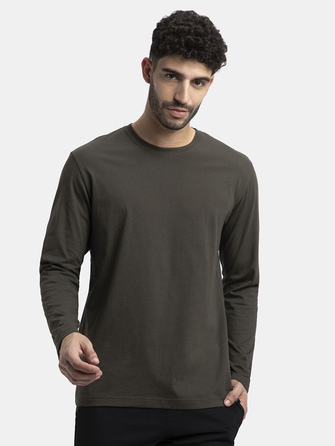 

Jockey Super Combed Cotton Rich Solid Round Neck Full Sleeve T-shirt-AM95, Olive