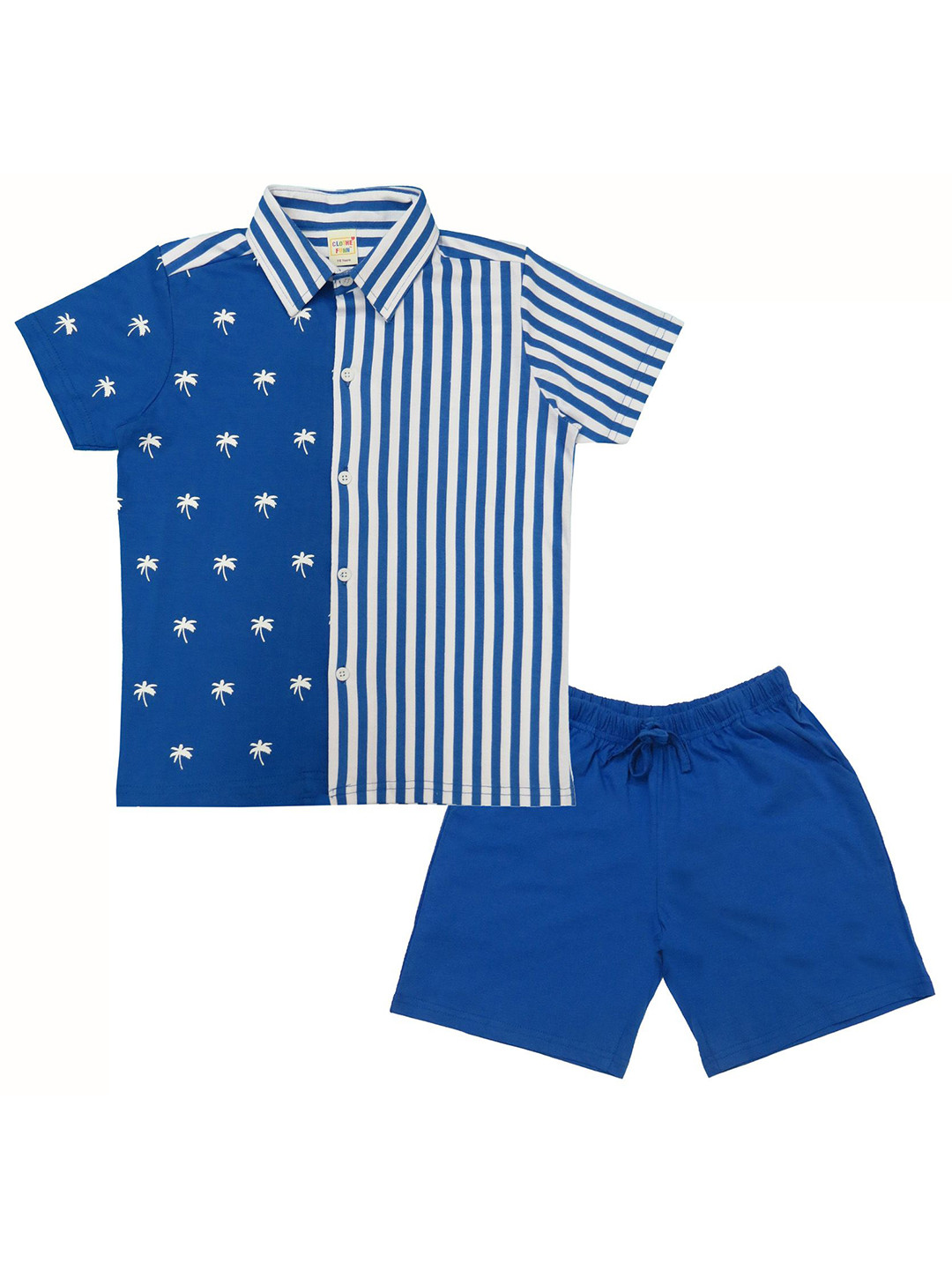 

Clothe Funn Boys Striped Shirt with Shorts, Blue