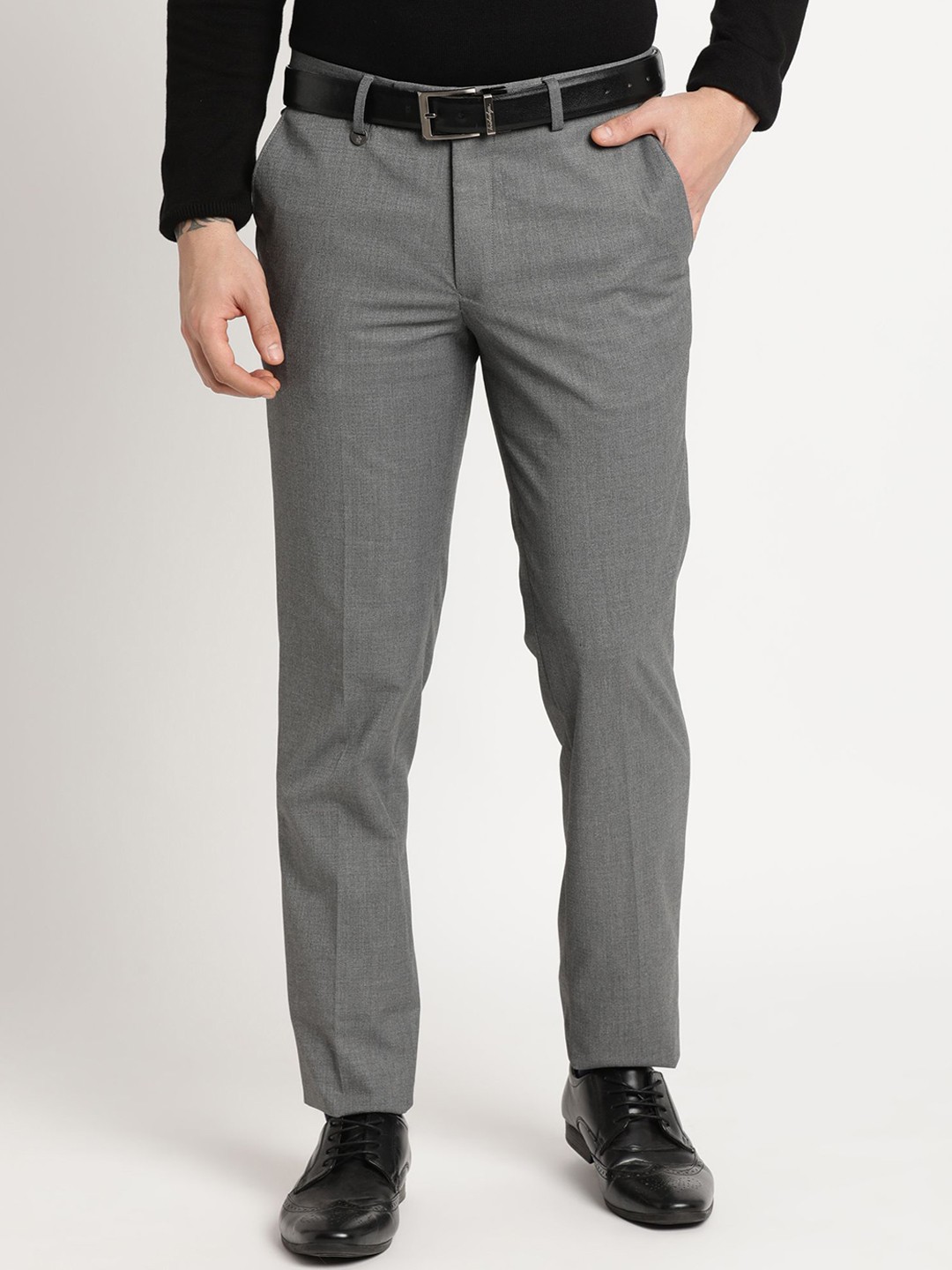 

Turtle Men Textured Tailored Slim Fit Trousers, Grey