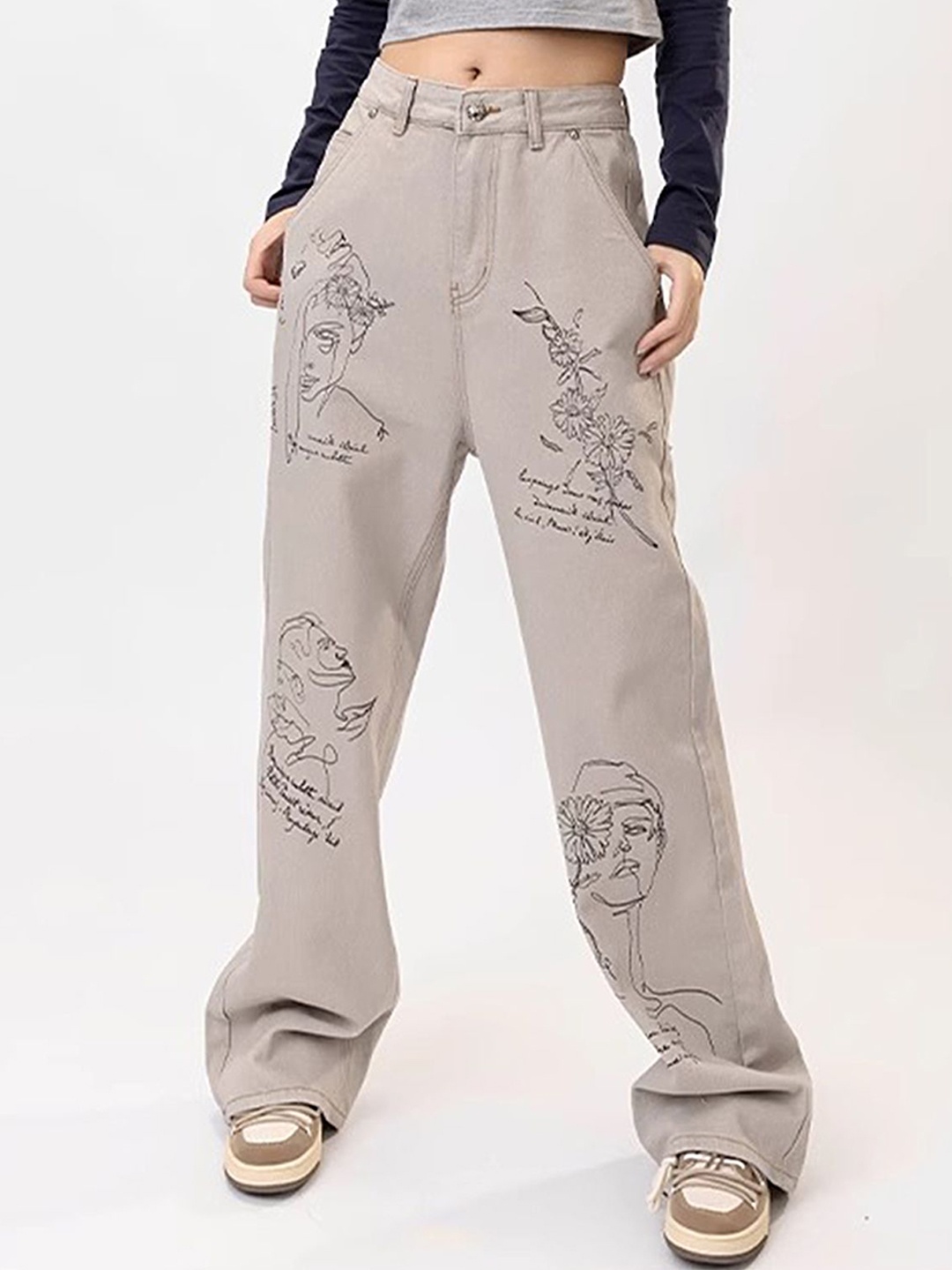 

LULU & SKY Women Low-Rise Pattern Cotton Jeans, Grey