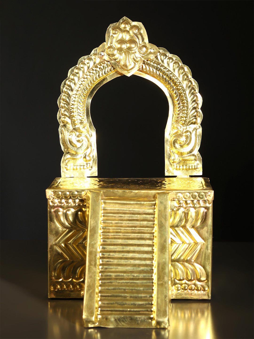 

Exotic India 15" Brass Ayyappan Throne with Stairs, Gold