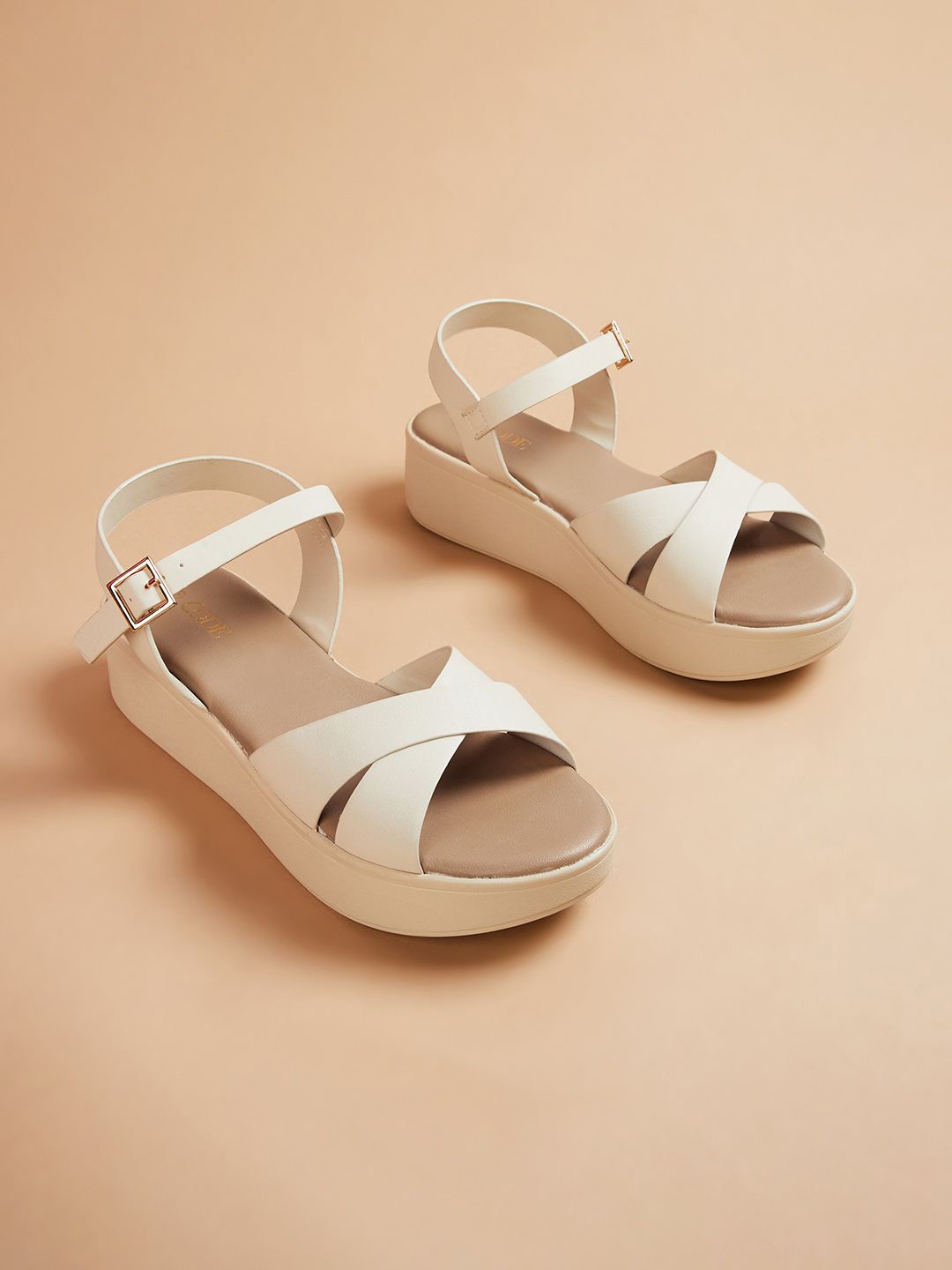 

CODE by Lifestyle Platform Sandals with Buckles, Off white