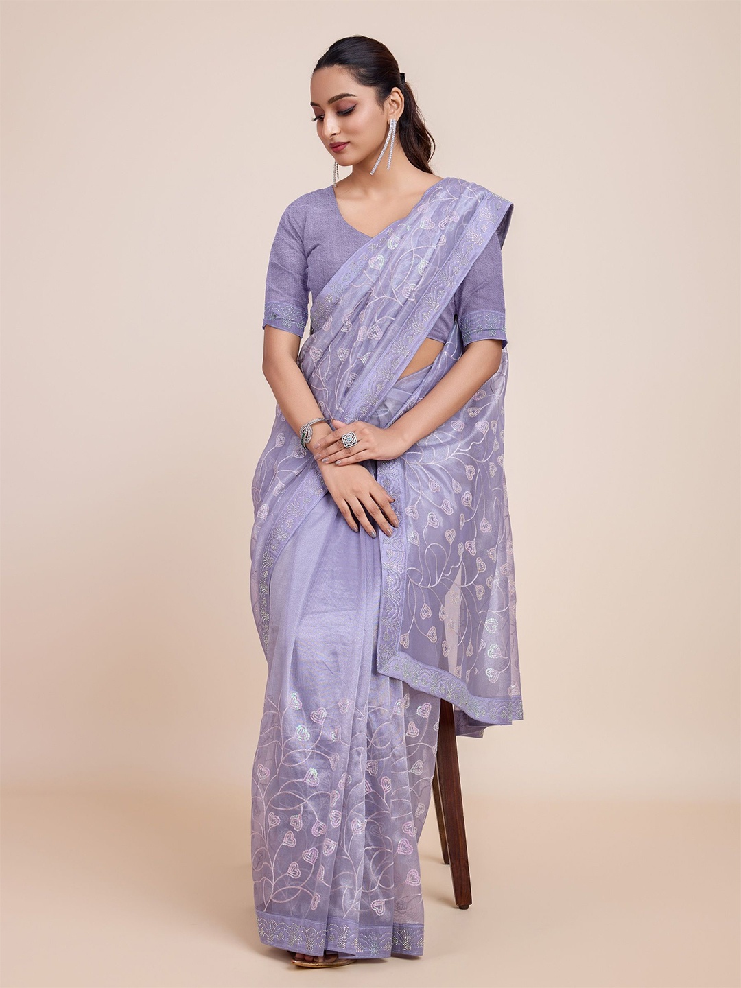 

ejoty fashion Embellished Sequinned Tissue Saree, Lavender