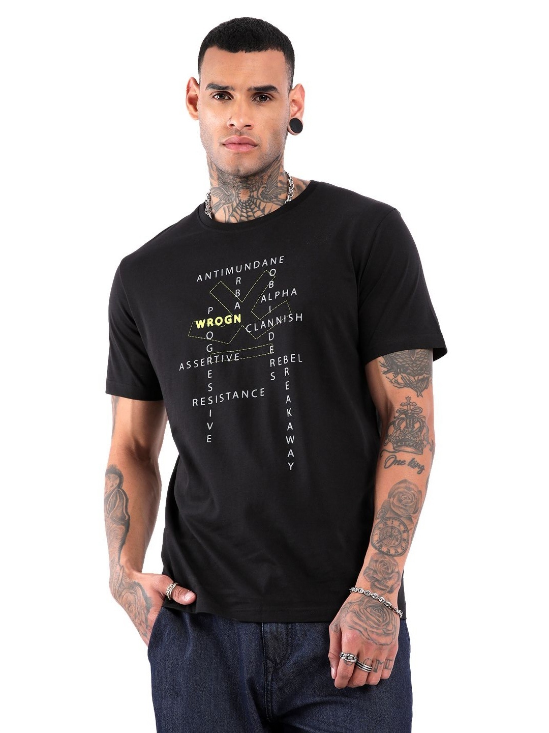 

WROGN Typography Printed Slim Fit Cotton T-shirt, Black