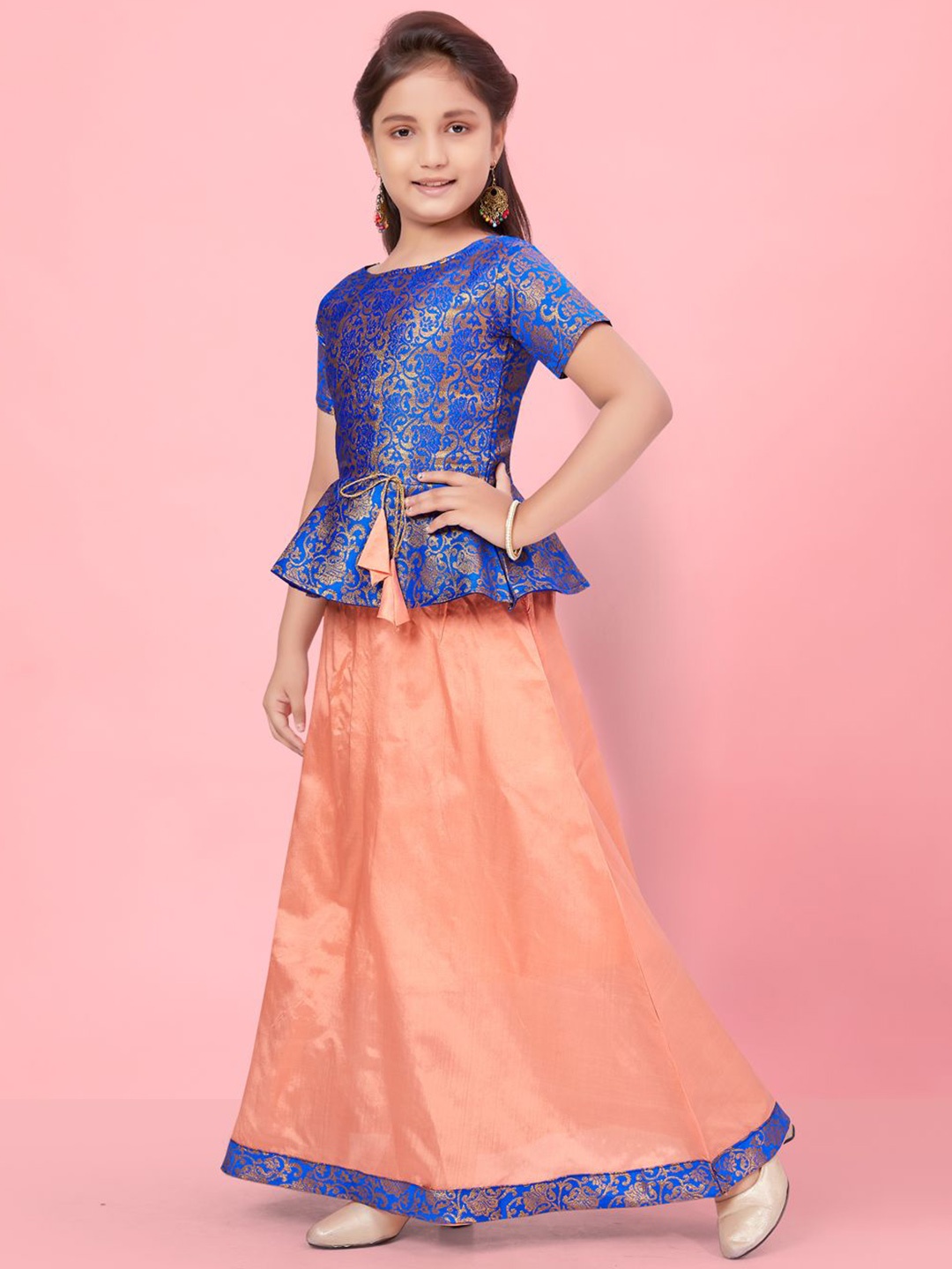 

BAESD Girls Printed Ready to Wear Lehenga &, Peach