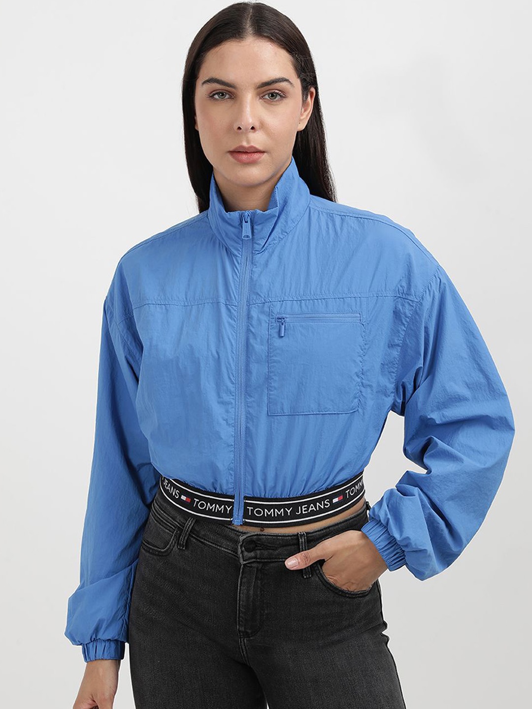 

Tommy Hilfiger Women Crop Bomber with Embroidered Jacket, Blue