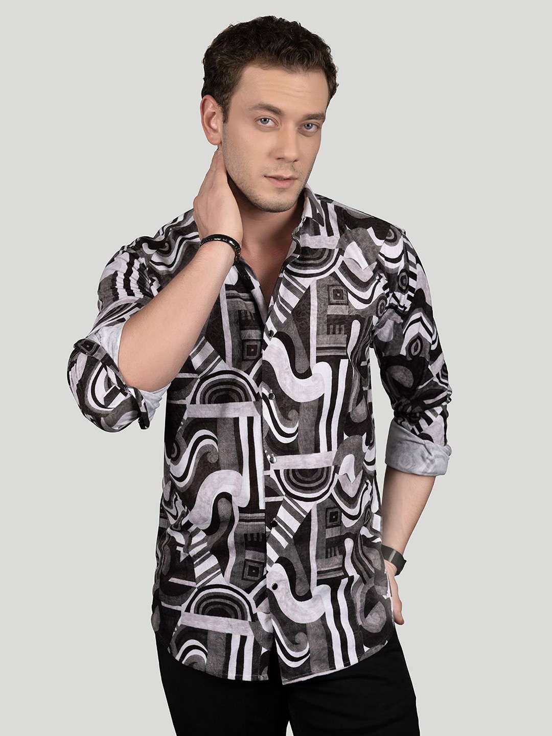 

ALMATY Men Comfort Slim Fit Opaque Printed Party Shirt, Green