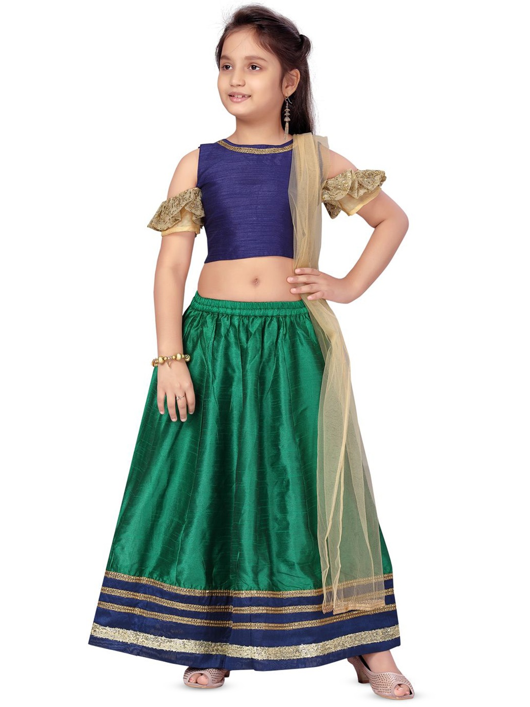 

BAESD Girls Ready to Wear Lehenga & Blouse With Dupatta, Green