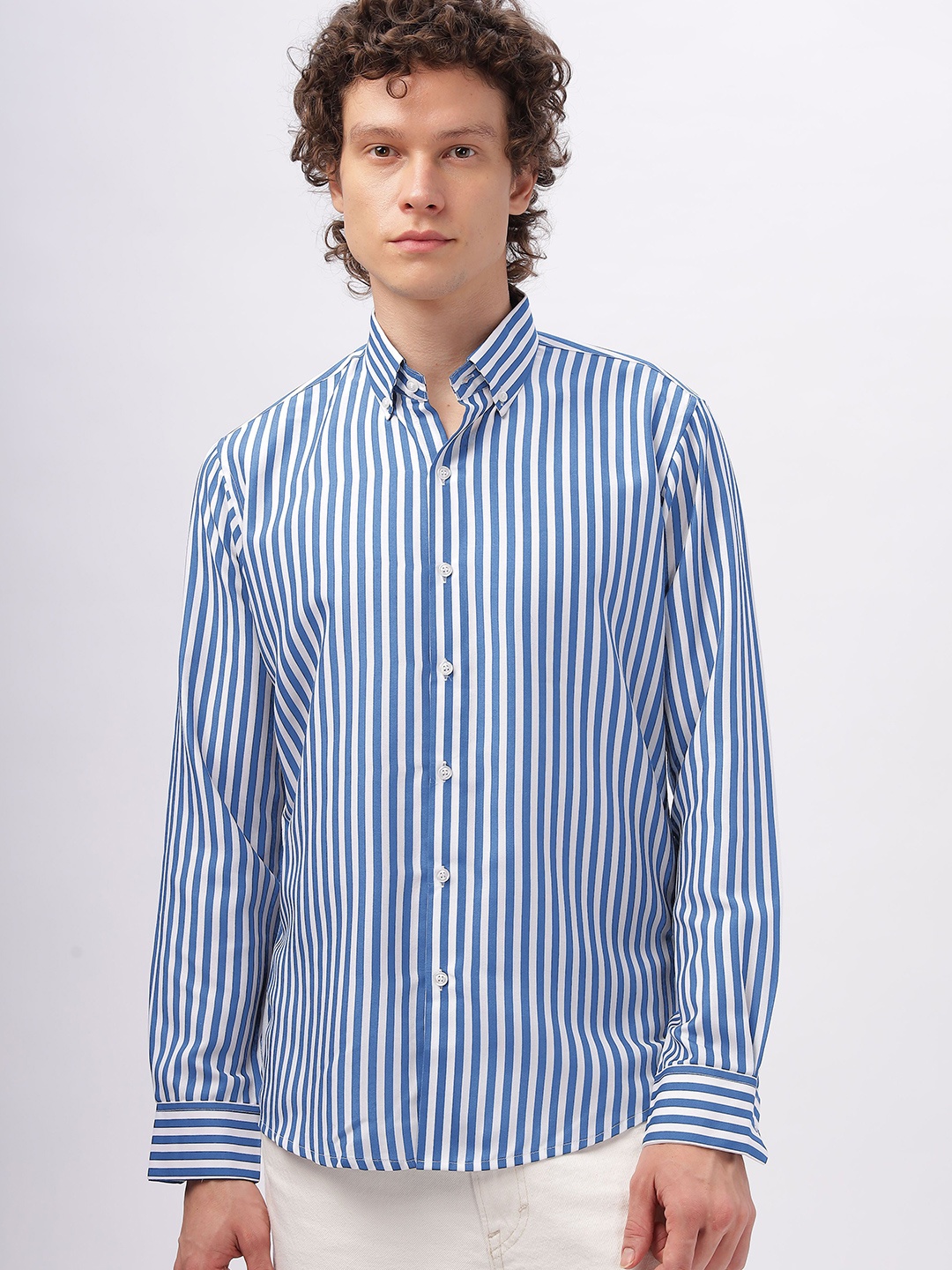 

HAMPTONS Cotton Blend Stripes Casual Shirt, Blue