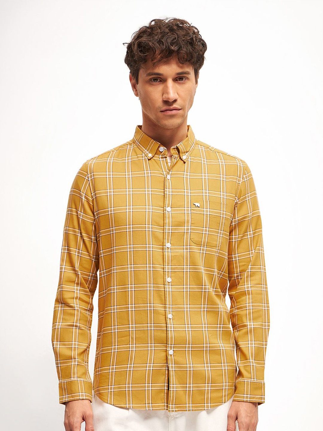 

THE BEAR HOUSE Men Slim Fit Opaque Checked Casual Shirt, Yellow