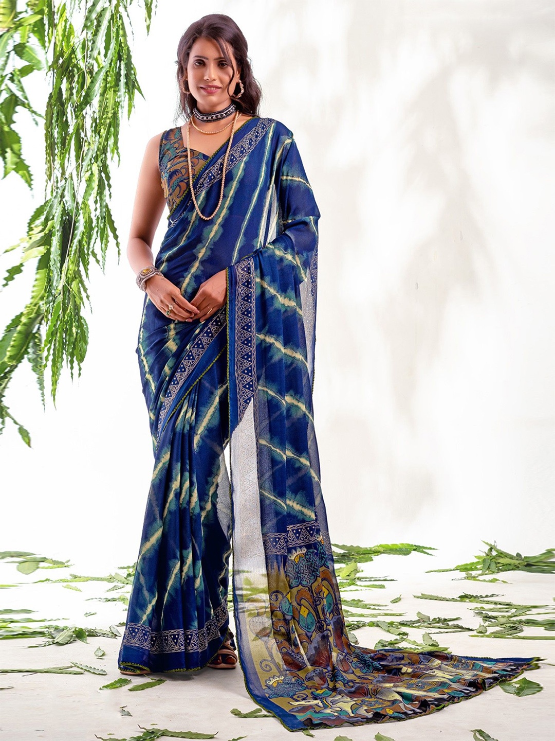 

Mitera Leheriya Poly Chiffon Saree, Blue