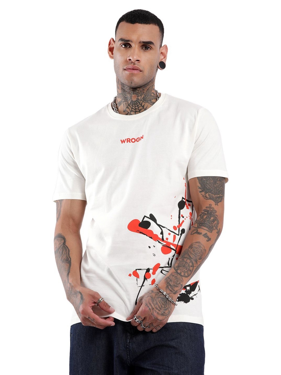 

WROGN Wrogn Splash Graphic Printed Slim Fit Cotton T-shirt, White