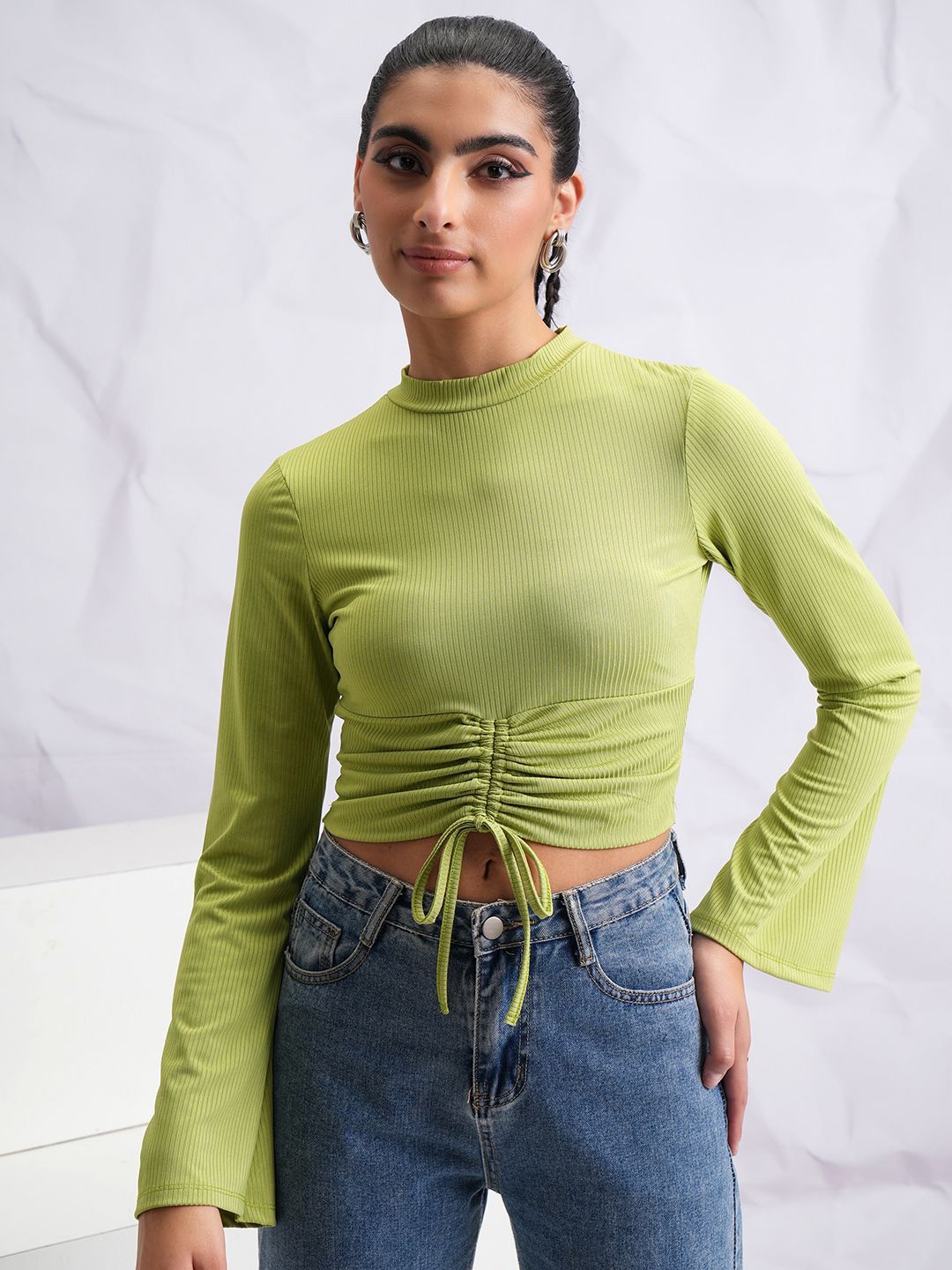 

Tokyo Talkies Flared Sleeve Crop Top, Green