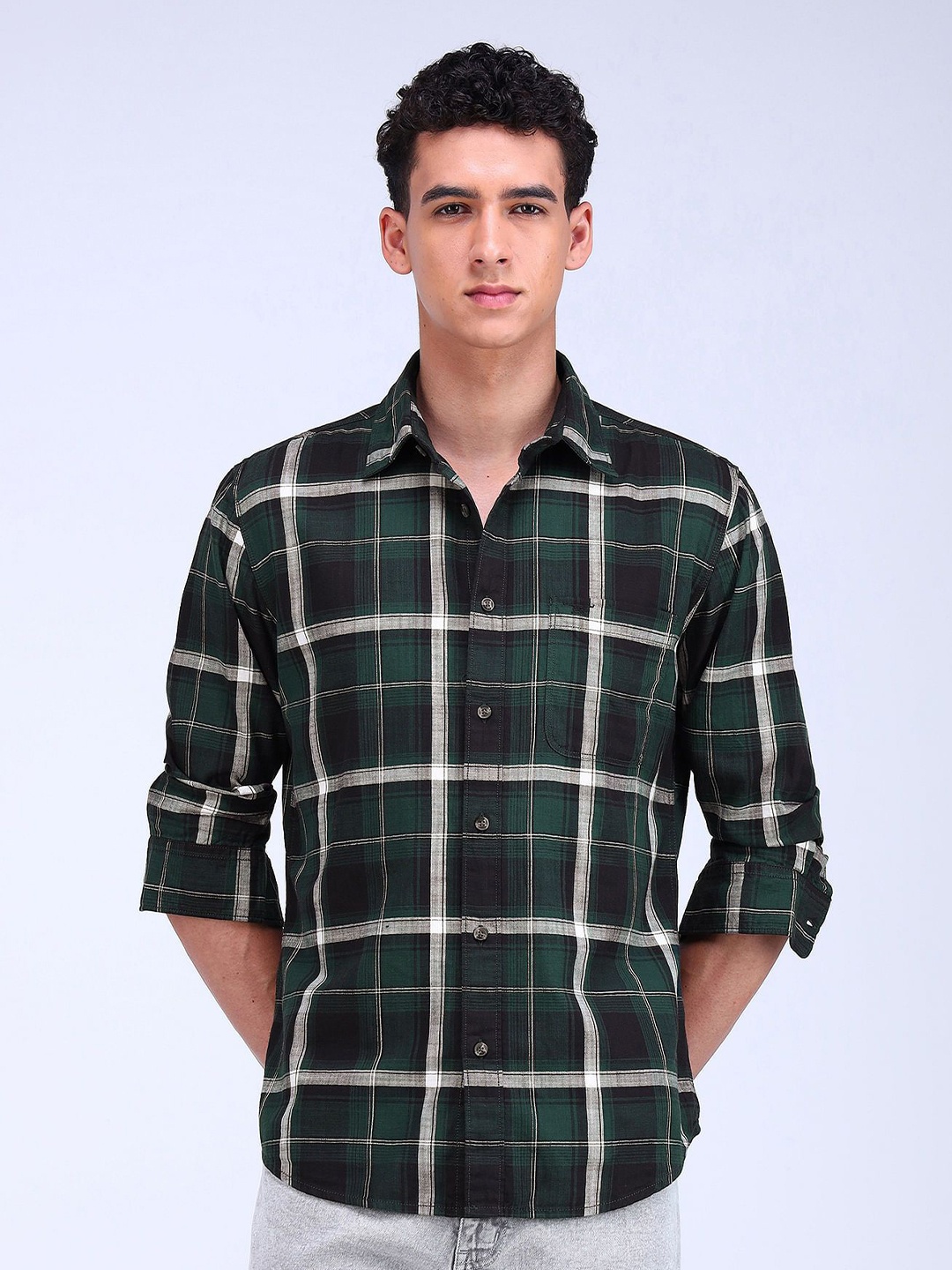 

Flying Machine Men Slim Fit Opaque Checked Casual Shirt, Green