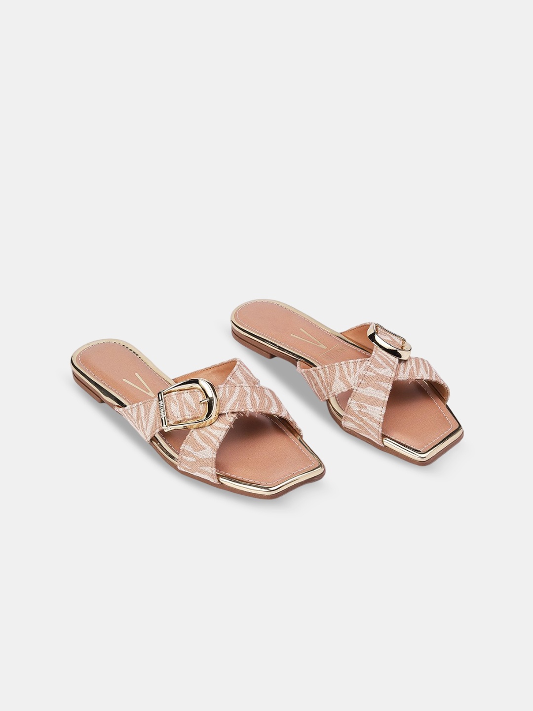

Vizzano Women Printed Open Toe Flats with Buckles, Beige