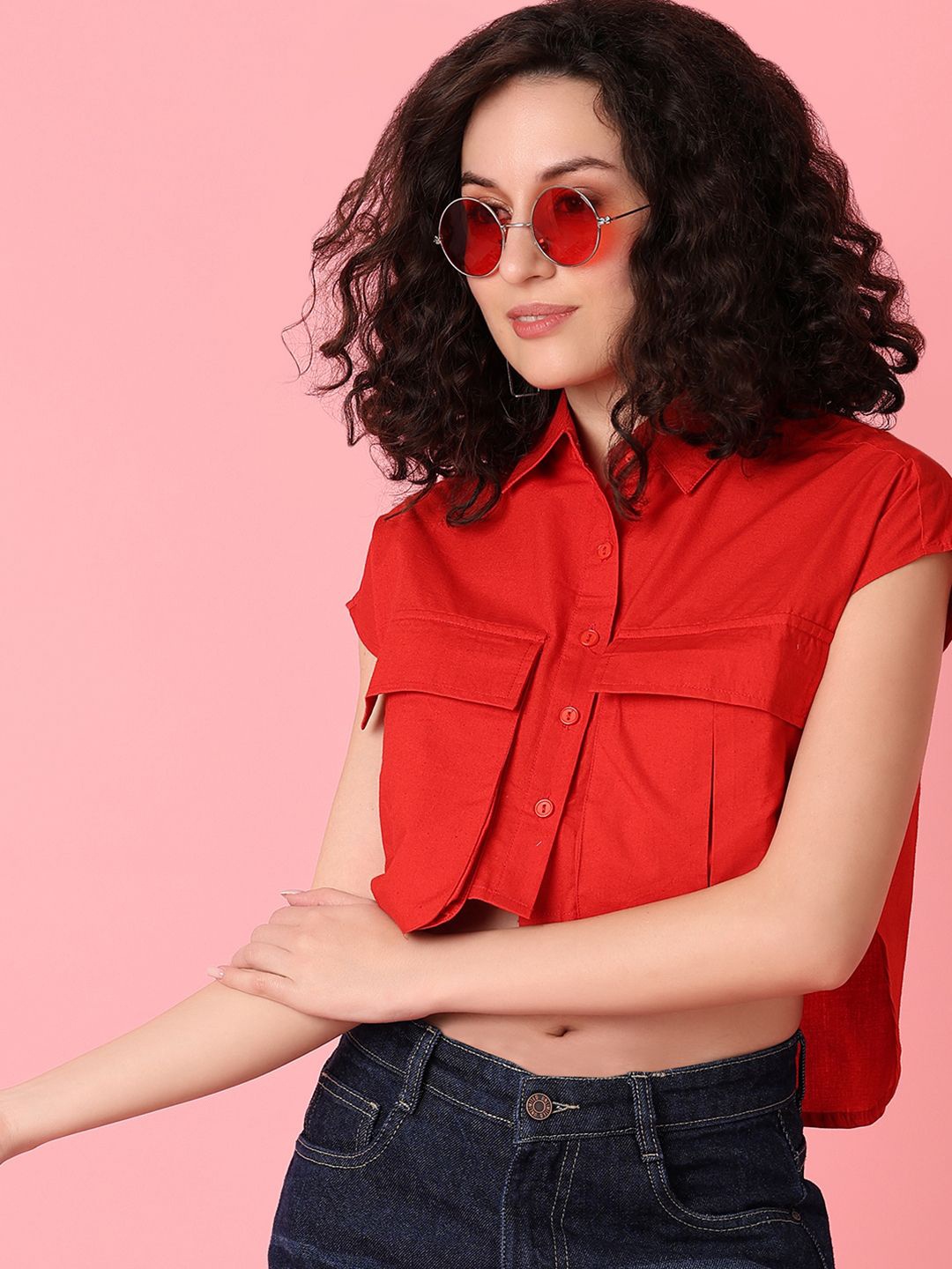 

UNLIMITED Women Classic Opaque Casual Shirt, Red