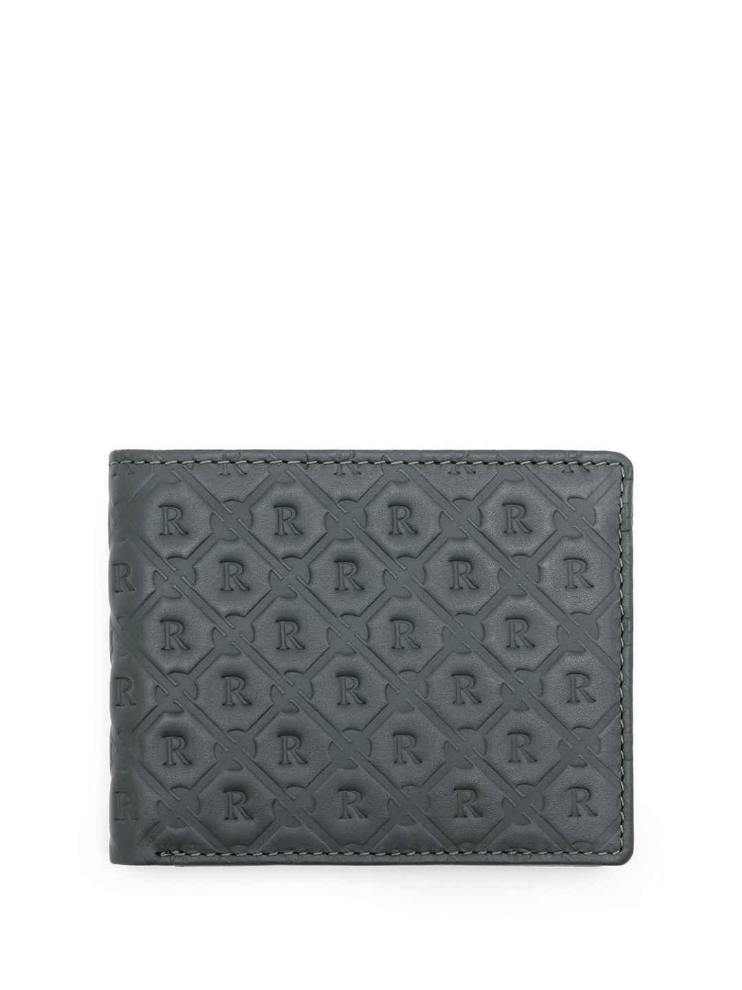 

RARE RABBIT Men Leather Embossed Monogram Two Fold Wallet, Olive
