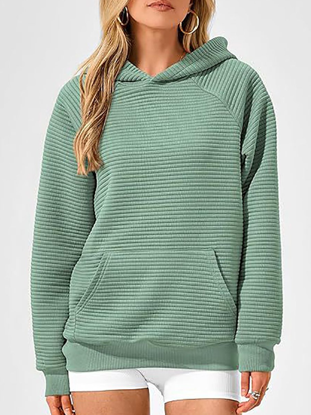 

StyleCast x Revolte Women Striped Hooded Sweatshirt, Green