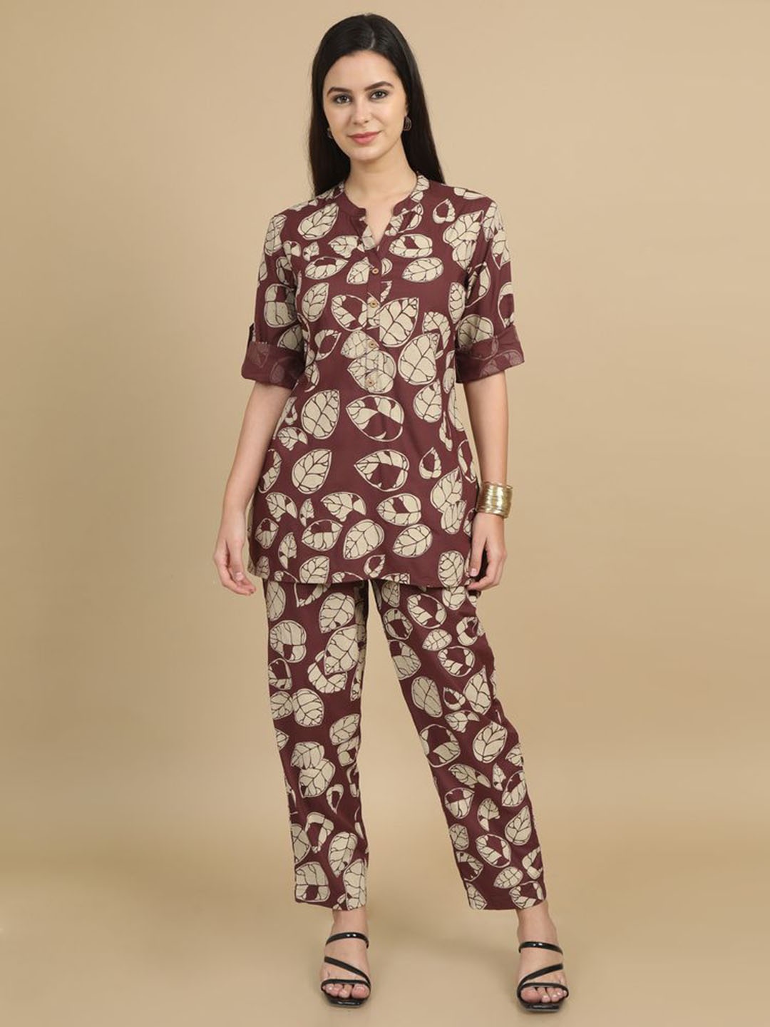 

Marcia Floral Printed Top & Trousers Co-Ords, Brown