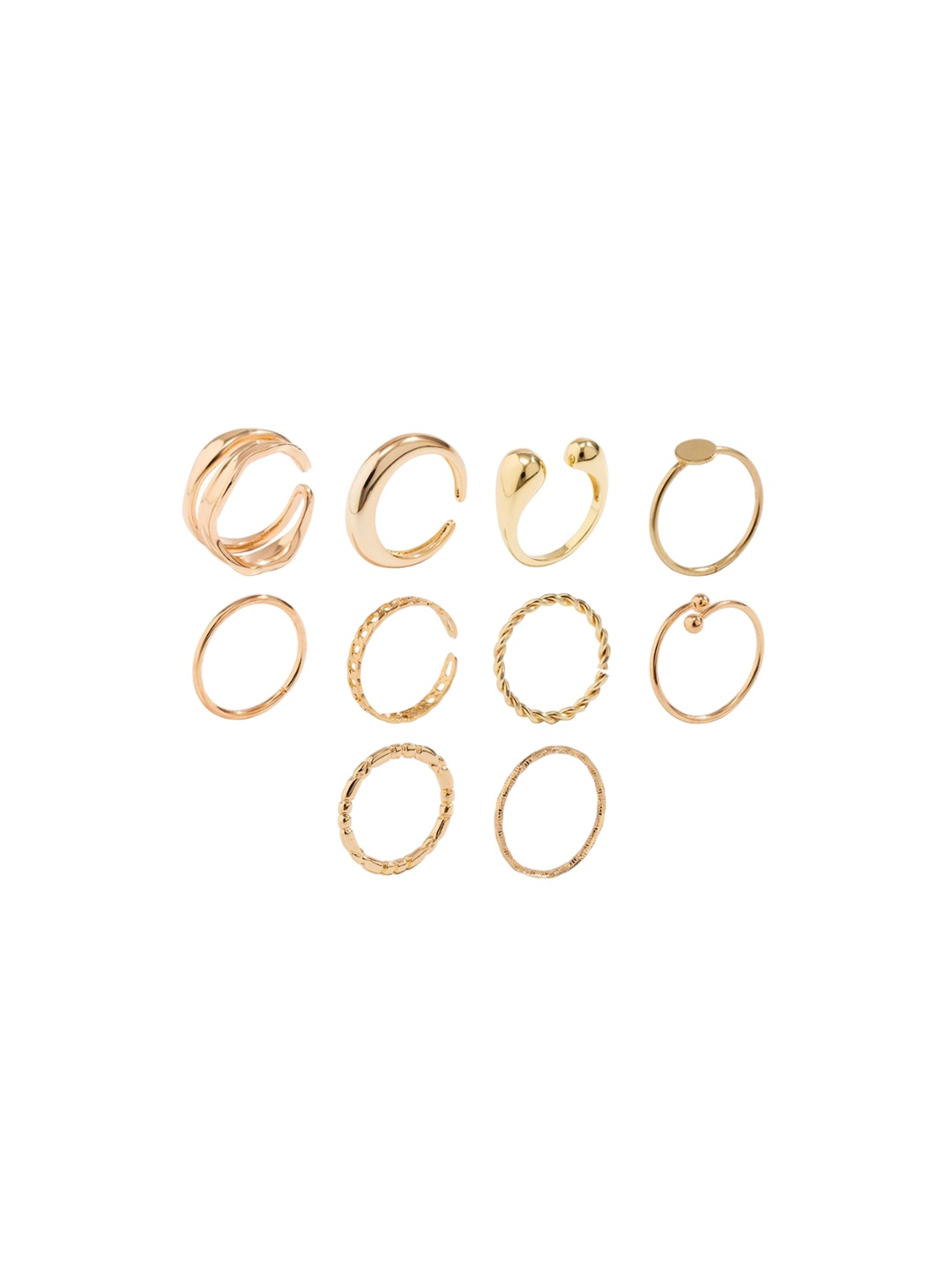 

Jewels Galaxy Set Of 10 Gold Plated Midi Adjustable Finger Rings