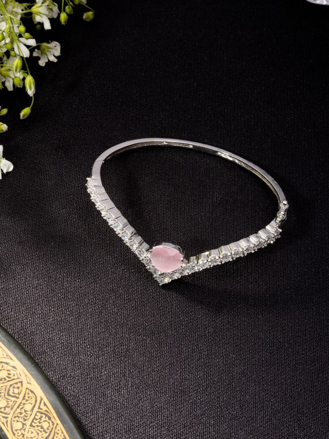 

Niscka Women American Diamond Silver-Plated Bangle-Style Bracelet
