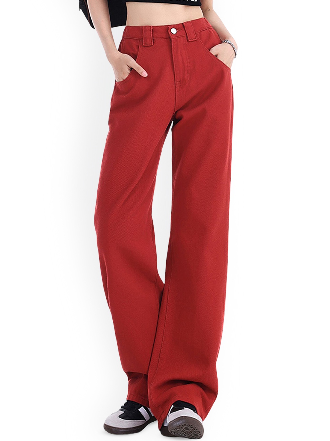 

LULU & SKY Women Wide Leg High-Rise Jeans, Maroon