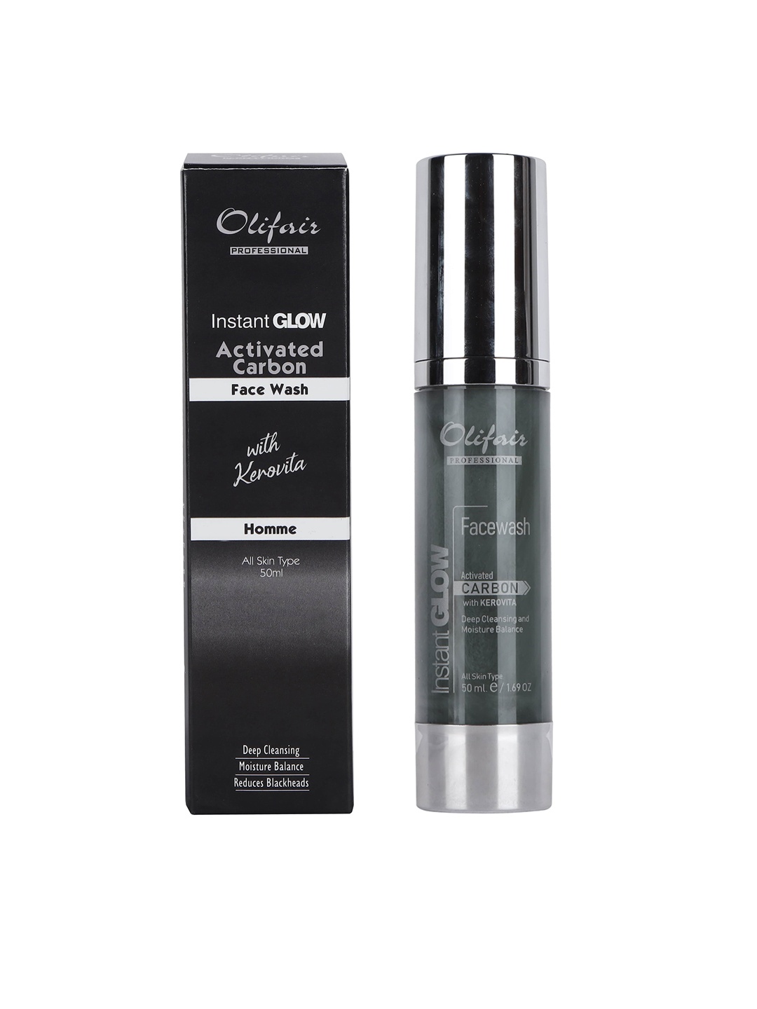 

Olifair Instant Glow Activated Carbon + Kerovita Facewash-50ml, Black