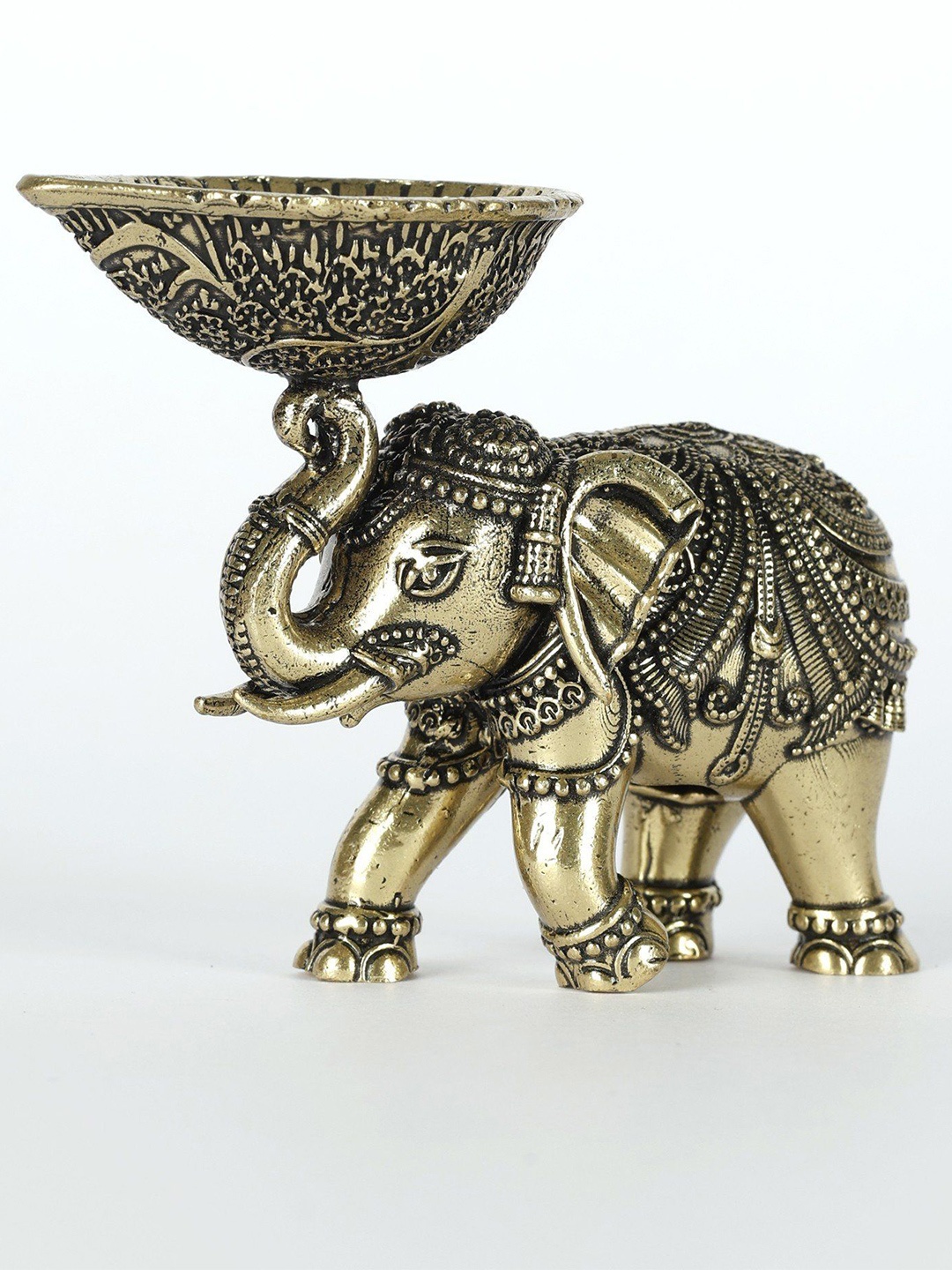 

Exotic India 3" Small Superfine Brass Elephant with Diya, Gold