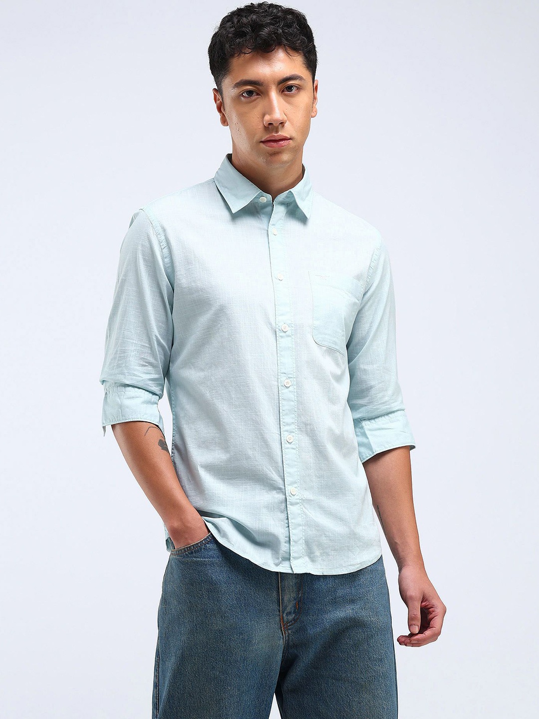 

Flying Machine Men Slim Fit Opaque Casual Shirt, Blue