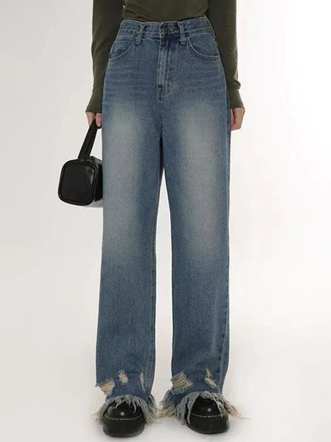 

LULU & SKY Women Straight Fit High-Rise Heavy Fade Jeans, Blue