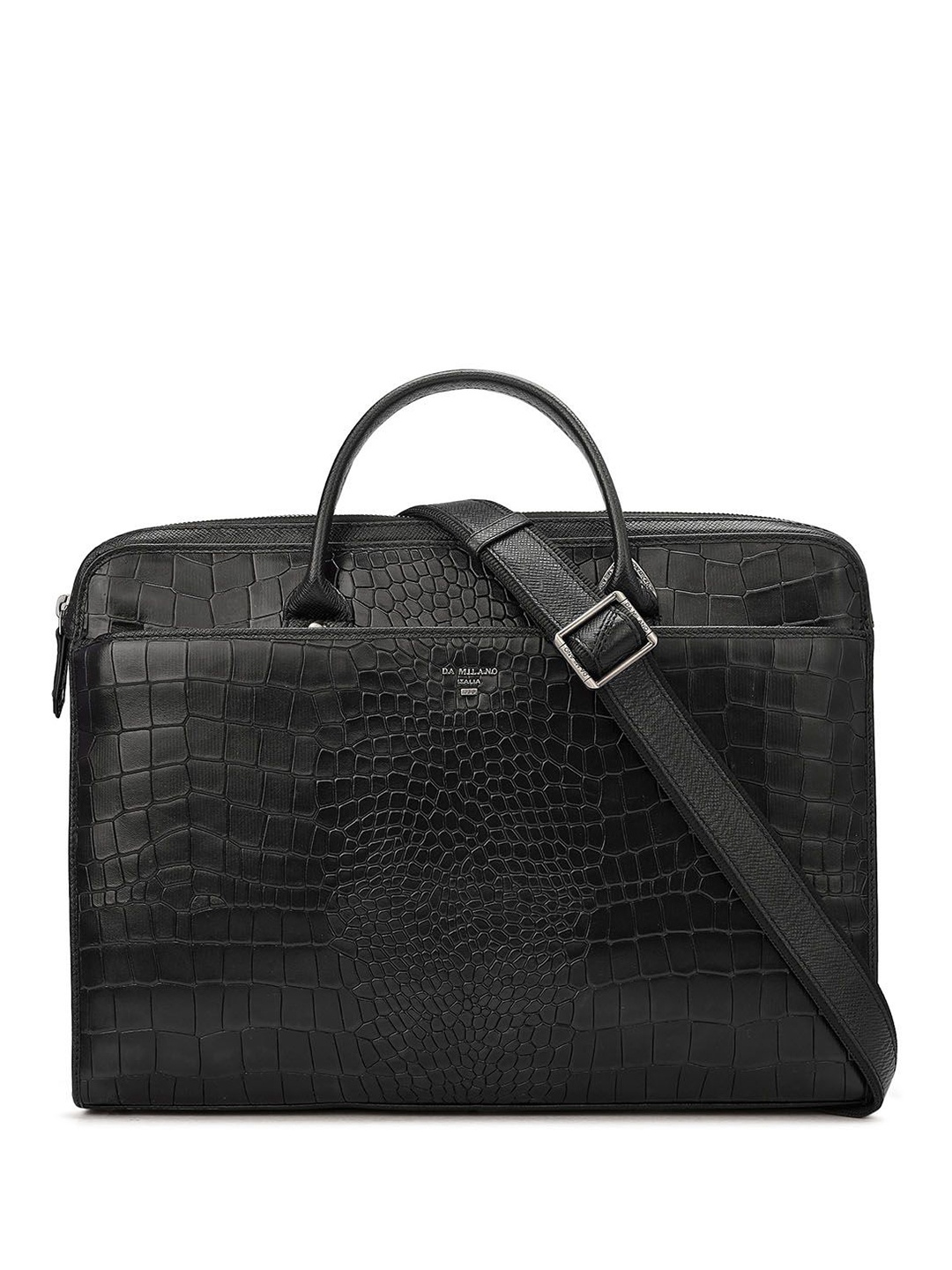 

Da Milano Unisex Textured Leather Laptop Bag, Black