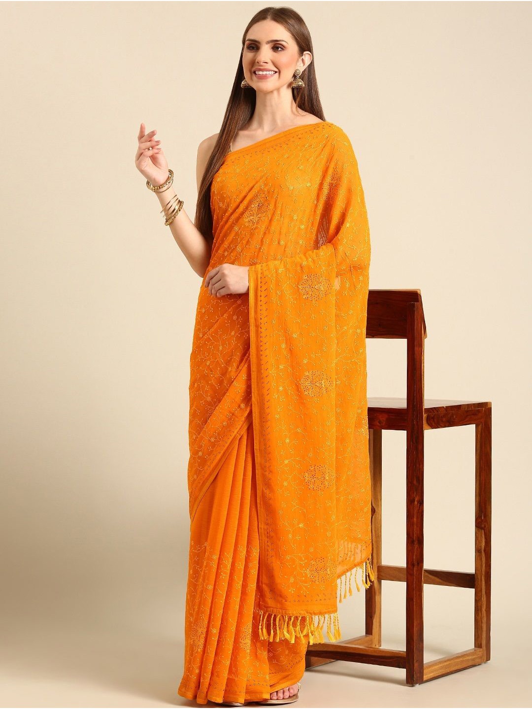 

all about you Floral Silk Blend Saree, Yellow