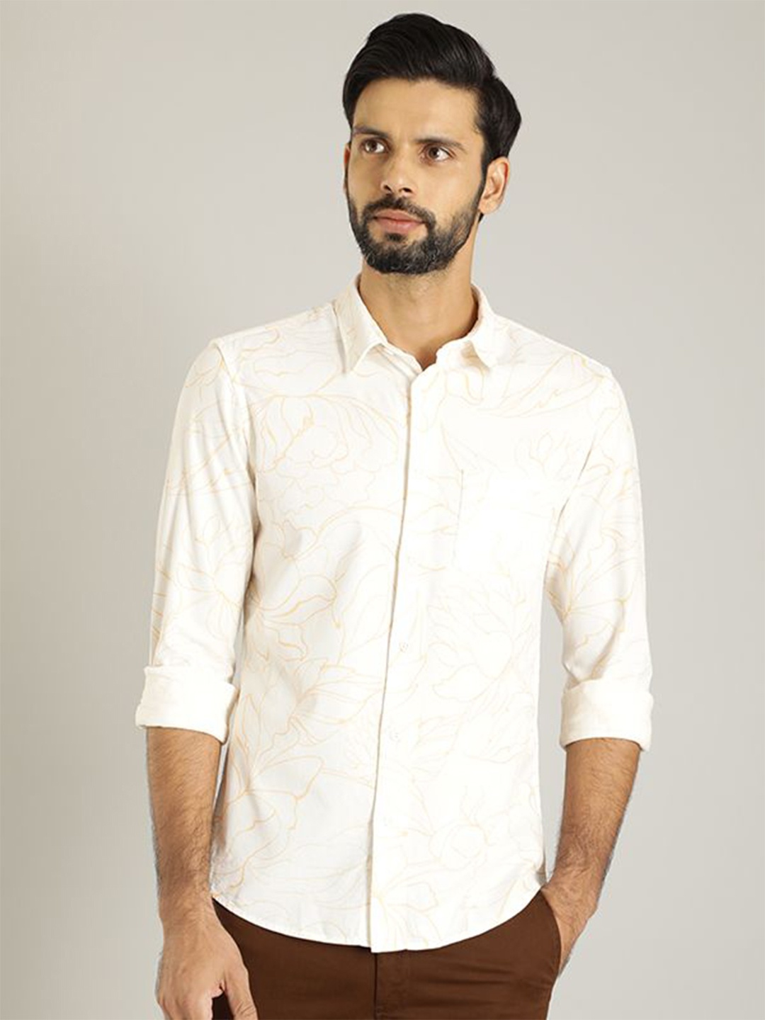 

Indian Terrain Men Chiseled Spread Collar Solid Cotton Skinny Fit Casual Shirt, Yellow