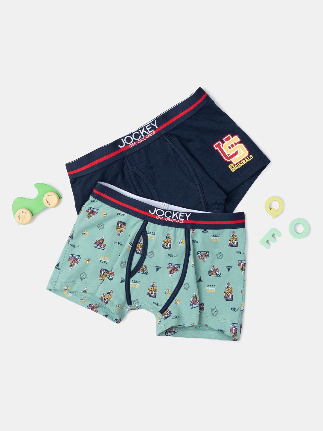 

Jockey Boy Pack of 3 Super Combed Cotton Printed Trunk with Ultrasoft Waistband-UB03, Green