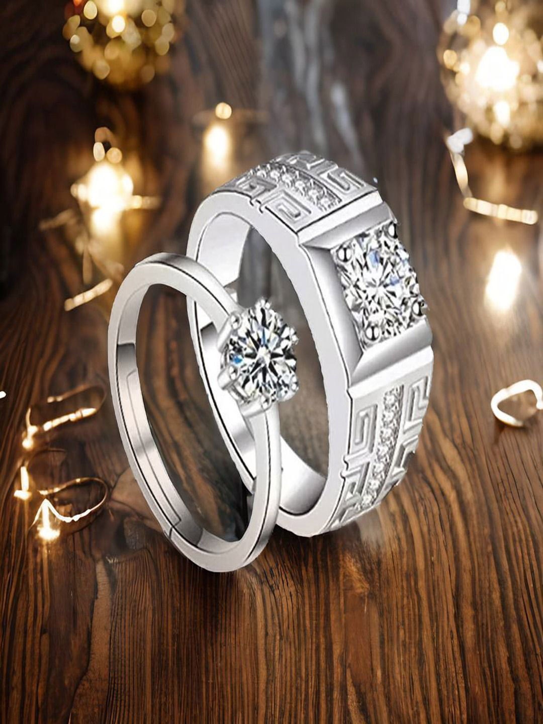 

UNIVERSITY TRENDZ Set Of 2 Sterling Silver Silver-Plated Crystal-Studded Couple Rings