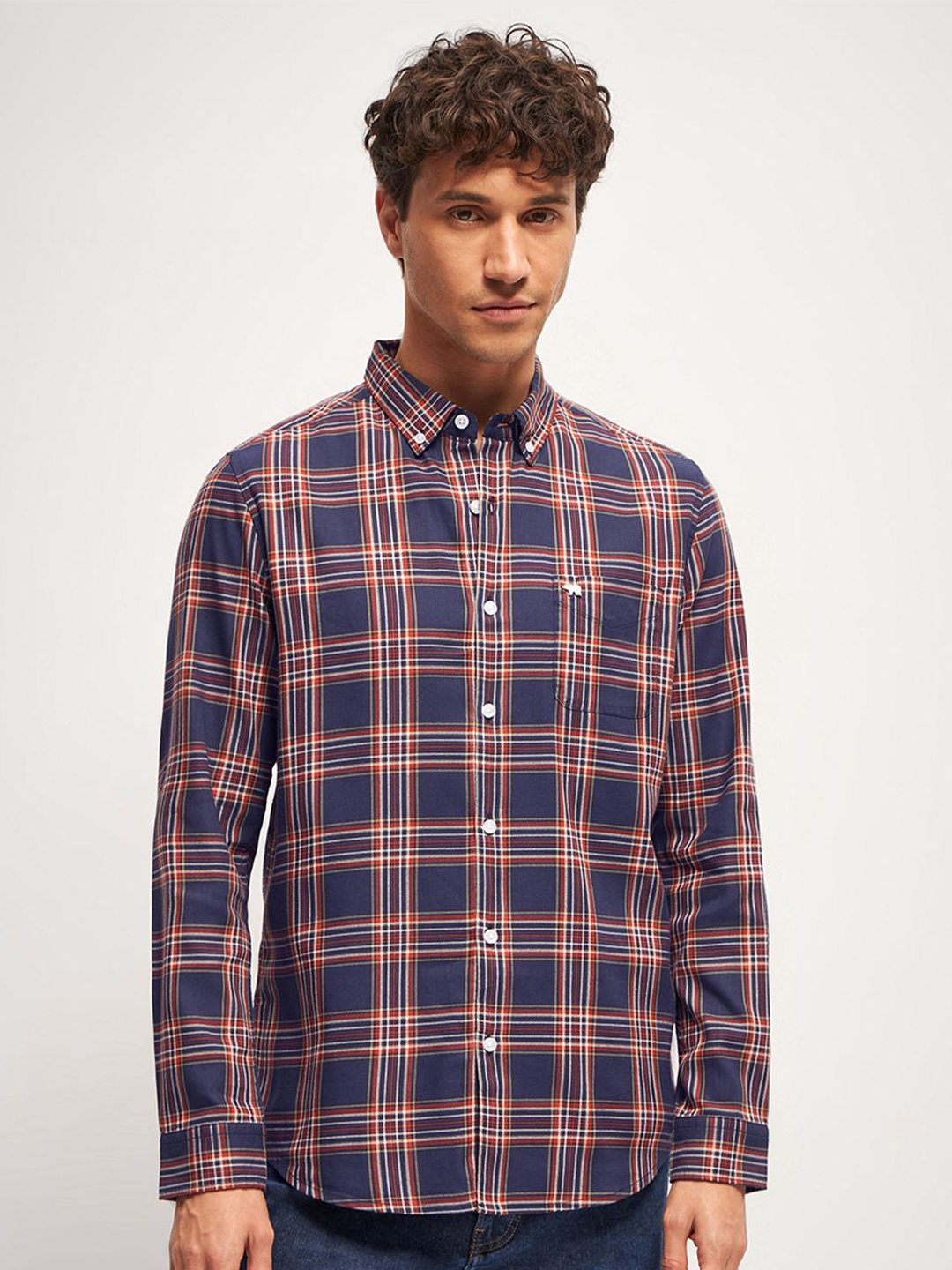 

THE BEAR HOUSE Men Tartan Checks Opaque Slim Fit Casual Shirt, Blue