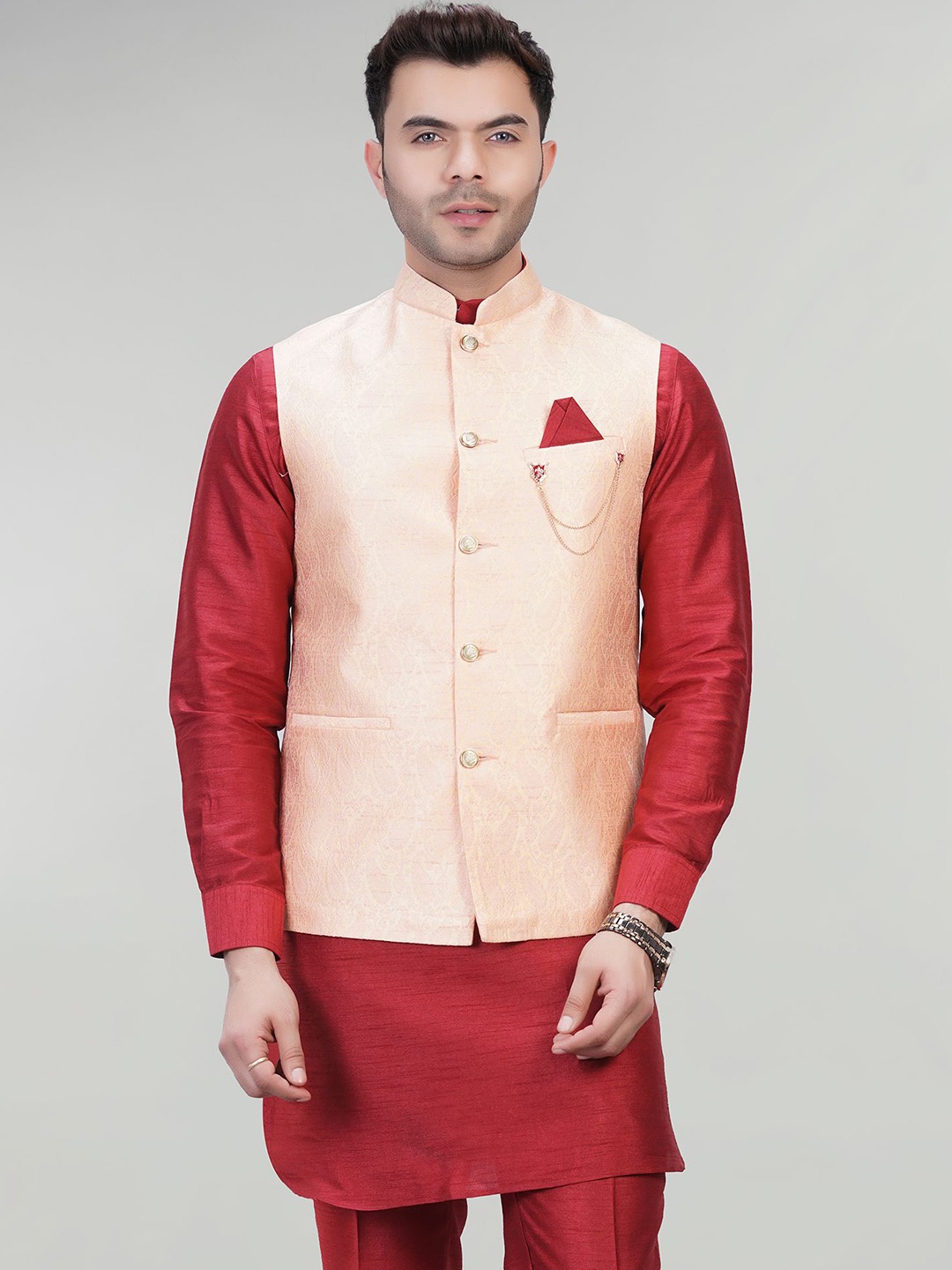 

LA'SCOOT Men Regular Kurta with Pyjamas, Peach