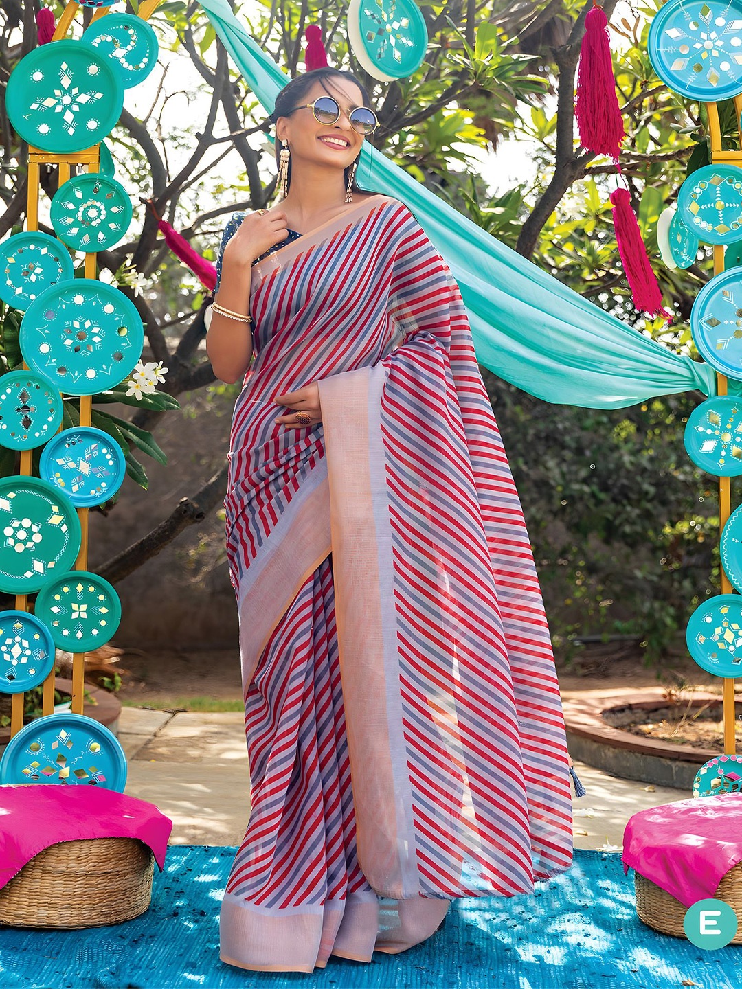 

Anouk Leheriya Linen Blend Saree, Grey