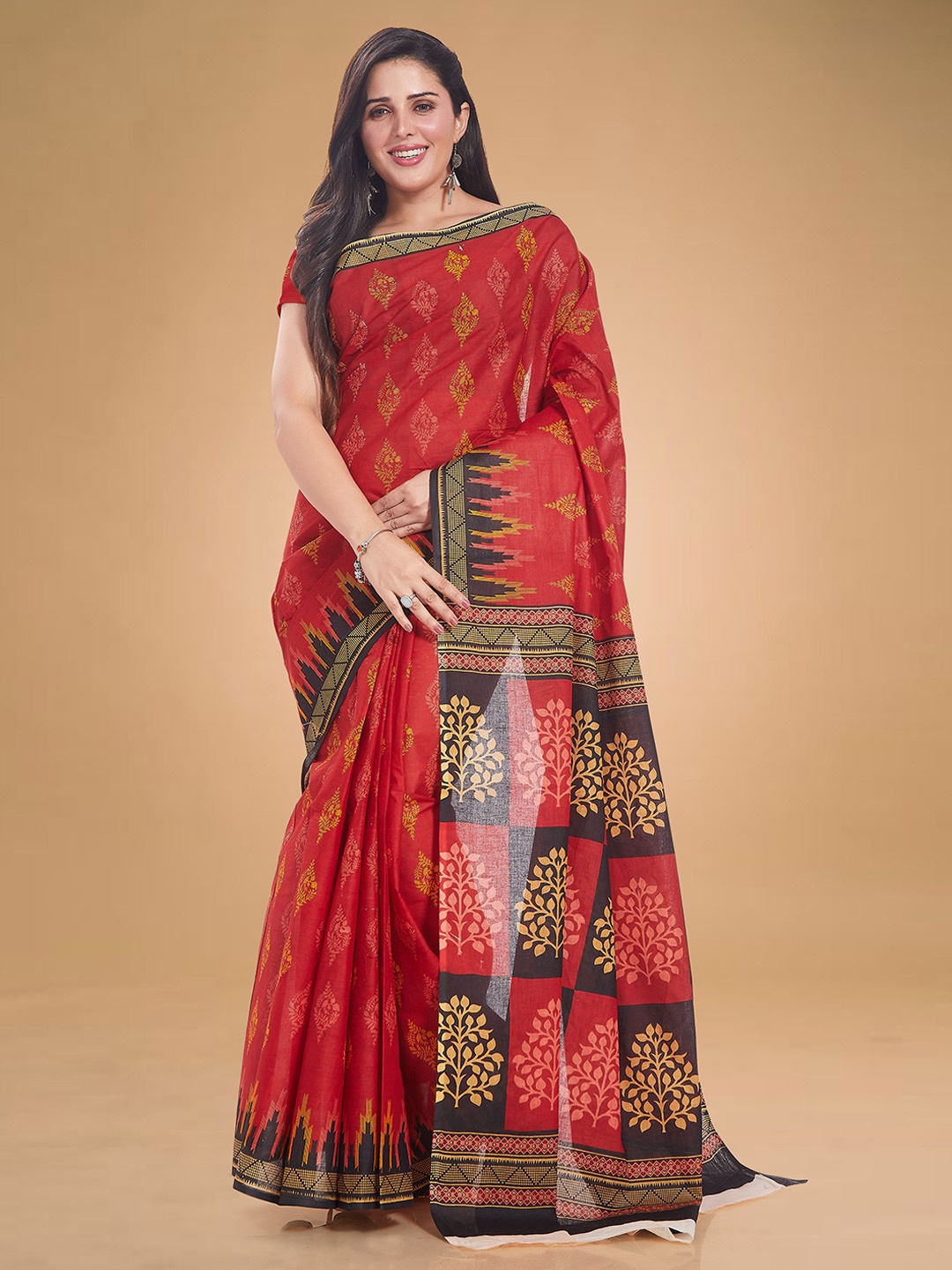 

Rani Saahiba Ethnic Motifs Pure Cotton Saree, Red