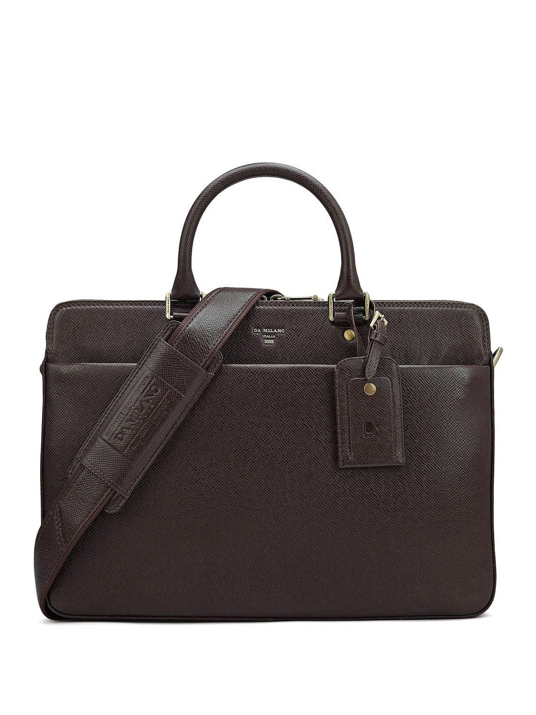 

Da Milano Unisex Textured Leather Laptop Bag, Brown