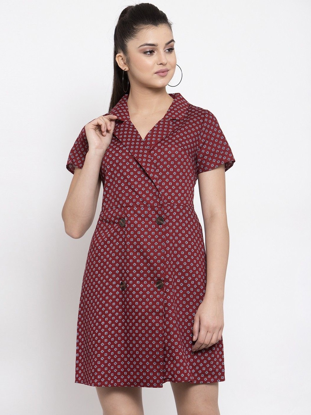 

Global Republic Women Print Blazer Shirt Collar Dresses, Maroon