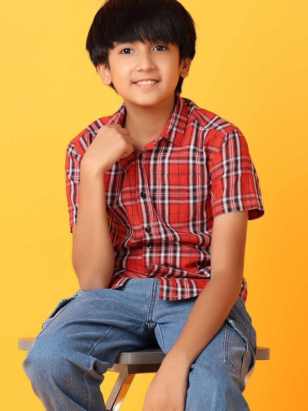 

V-Mart Boys Classic Opaque Checked Casual Shirt, Rust