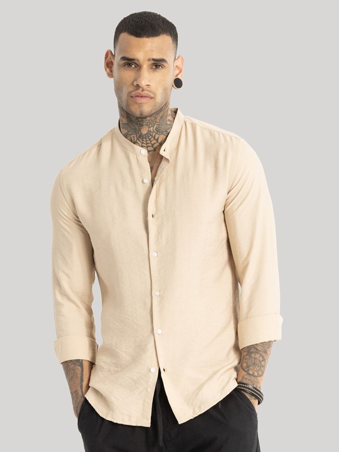 

Snitch Men Smart Slim Fit Opaque Casual Shirt, Beige