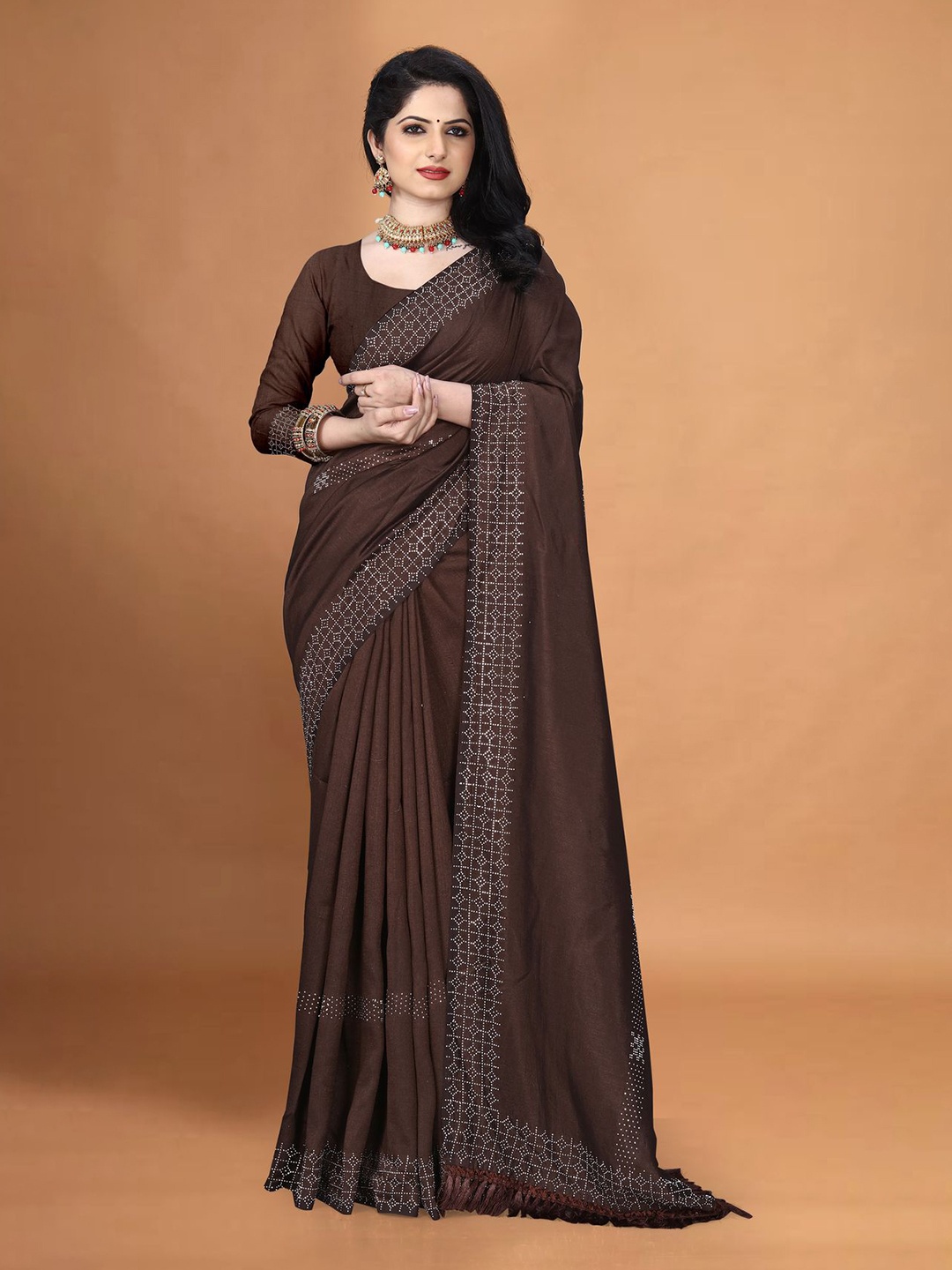 

Sitanjali Woven Design Jute Silk Saree, Brown